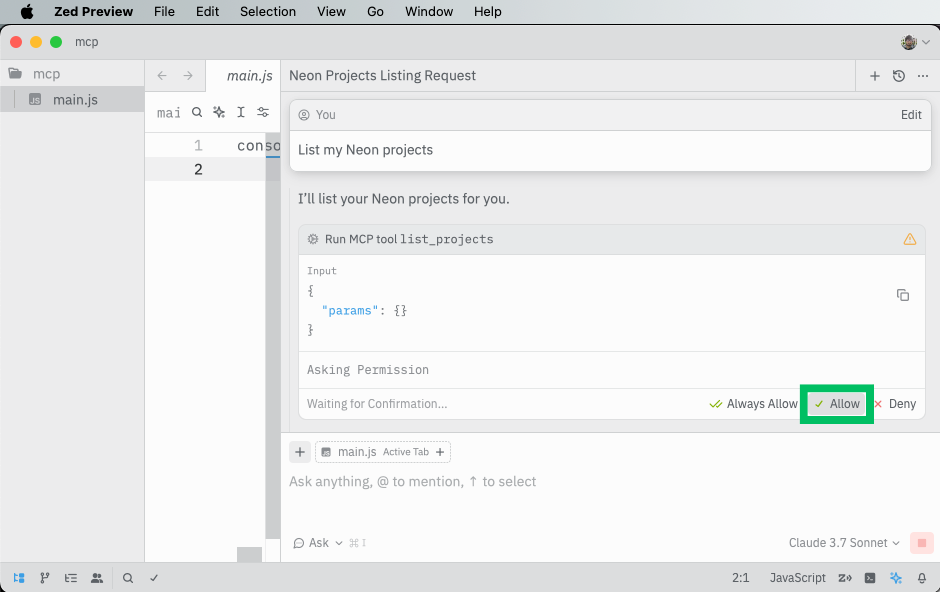 Zed allow tool access